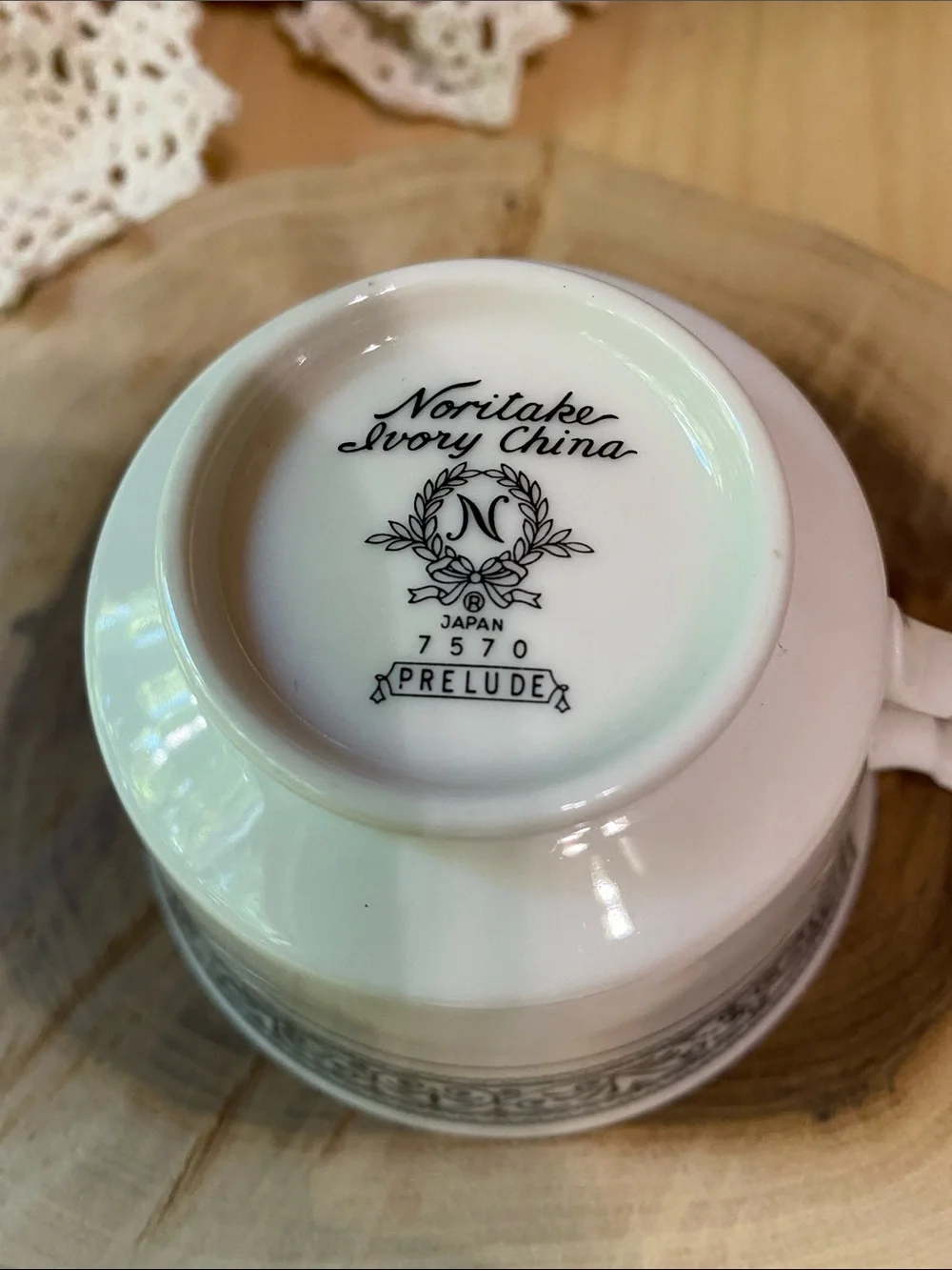 Noritake White and Black 7570 Ivory China Teacup & Saucer